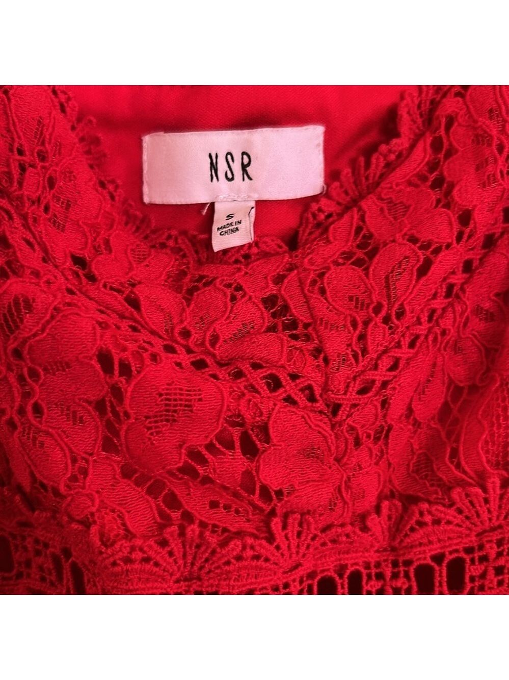 NSR Red lace tea length dress size S - Picture 13 of 13